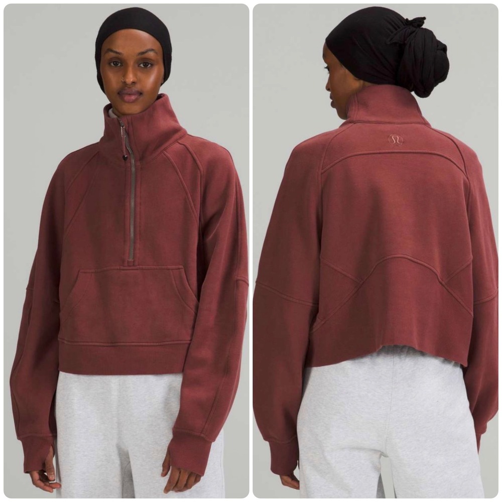 Lululemon Women Scuba Oversized‎ Funnel Neck Half Zip Smoky Red Sweatshirt M/L